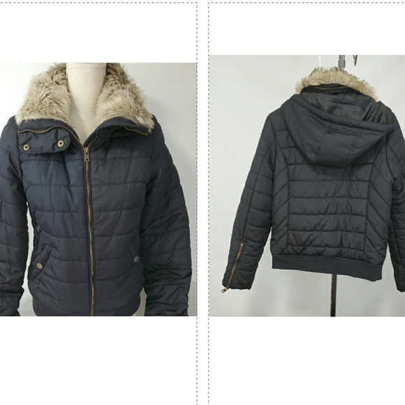 Aeropostale Black Faux Fur Hooded Quilted Jacket - Picture 3 of 12
